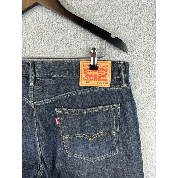 Levi's 559 Relaxed Straight Denim Blue Jeans Dark Wash Men's Size 36 x 38 Rugby - Picture 2 of 11